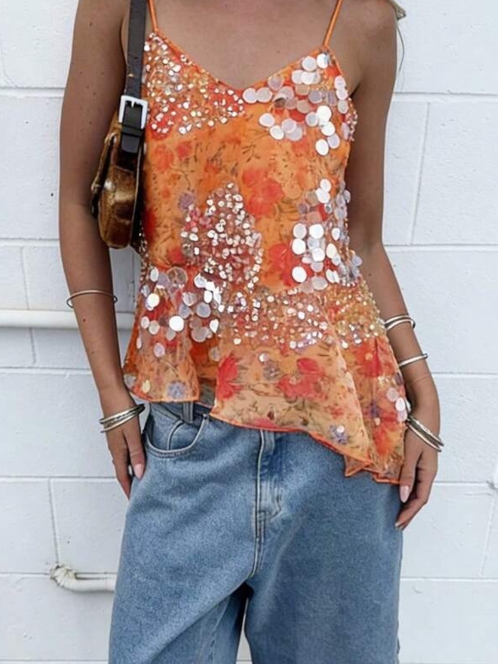 BRAND NEW orange sequin tank top